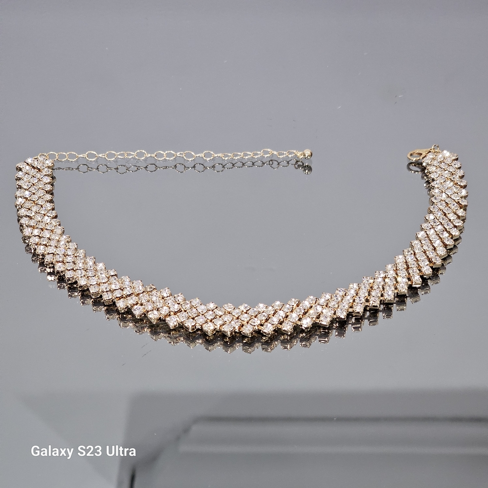 Gold Tone Rhinestone Necklace for Women | Elegant Statement Jewelry | AAJ